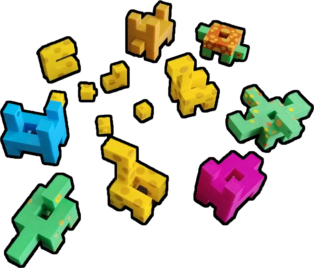 Colourful 3D-printed VOXL puzzle pieces