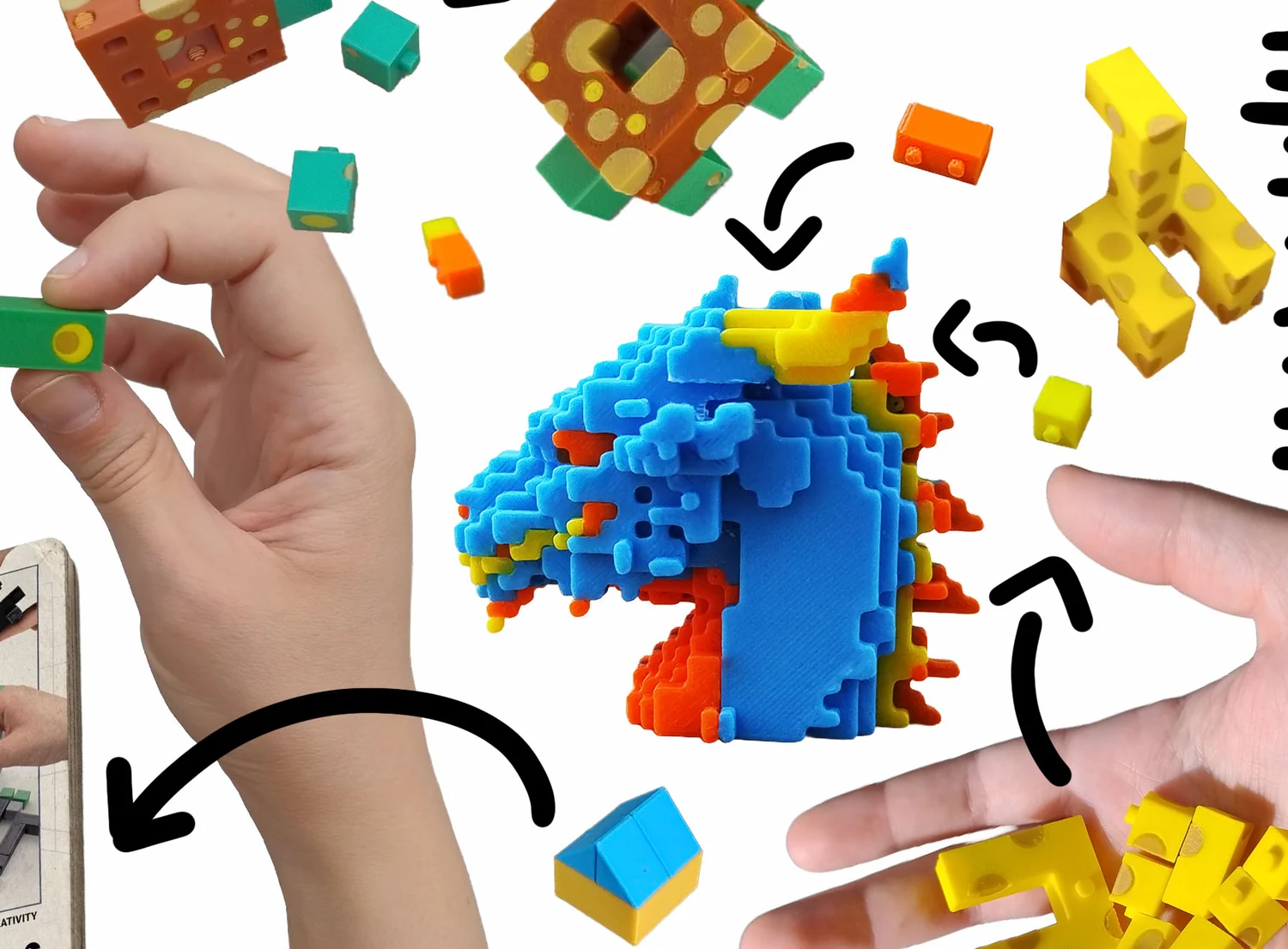 Printed VOXL puzzle pieces held in hands